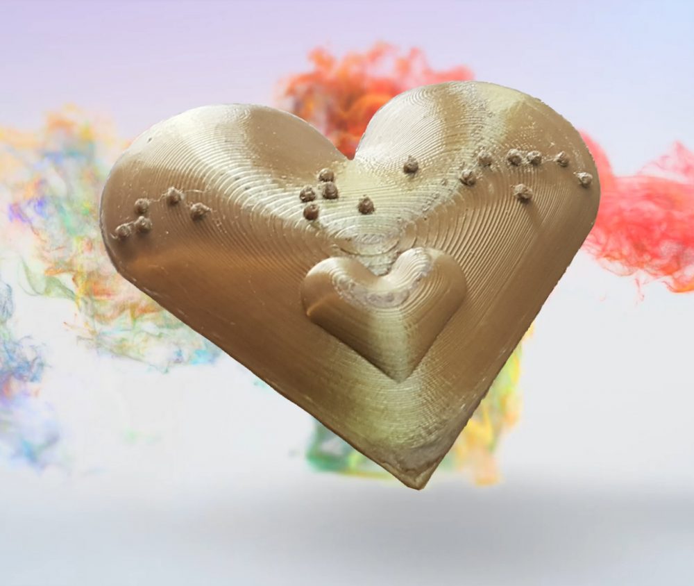 Cœur Je t'aime en bronze en Braille imprimée en 3D Kinital® Shop.Kinital.com
